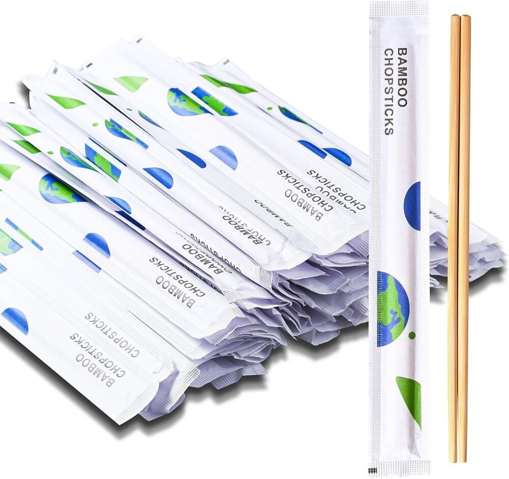 VIWIK 100 Pairs Bamboo Chopsticks, Individually Wrapped Splinter-Free, 9 Inch